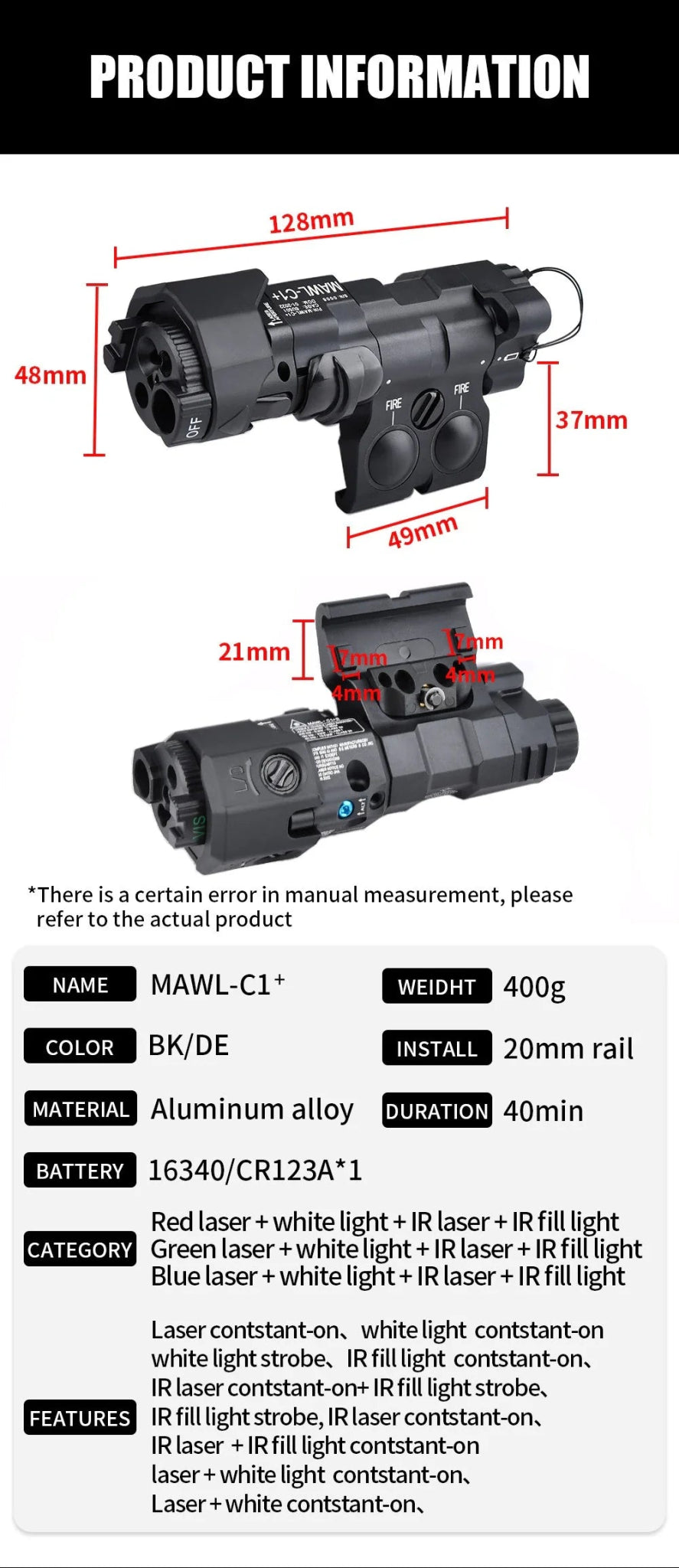 MAWL - C1+ (Green Laser) Aluminum WADSN WD06057 - DE - Good Nite Gear
