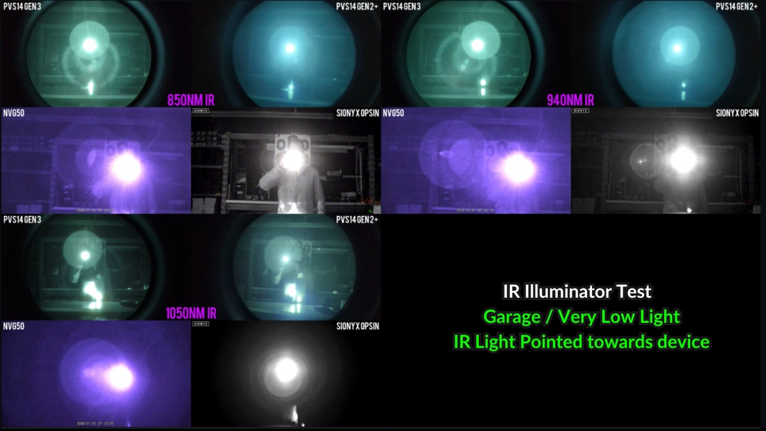 Testing the "Out of Band" 1050nm IR Illuminator from Sionyx against 850nm and 940nm with a Gen 2+ PVS14, Gen 3 PVS14, Sionyx Opsin and NVG50