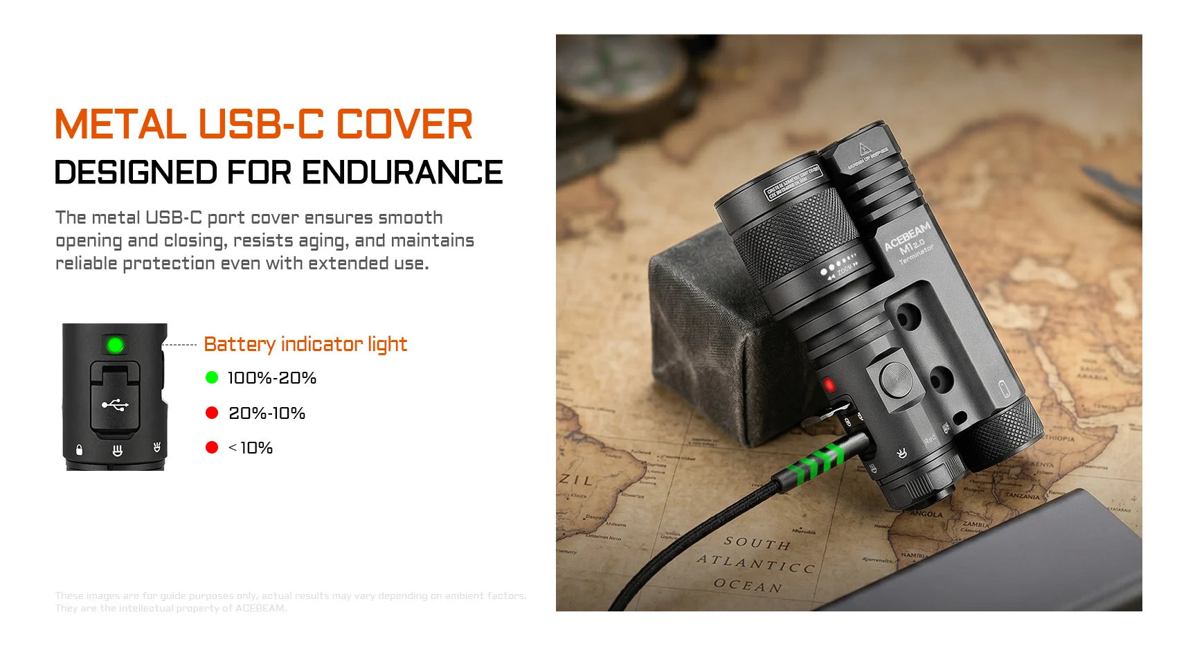 Acebeam Terminator M1 2.0 Dual Head LEP/LED Flashlight — 3,900 Lumen LED + 1,620m LEP + Red Light, USB-C Rechargeable (6500K)