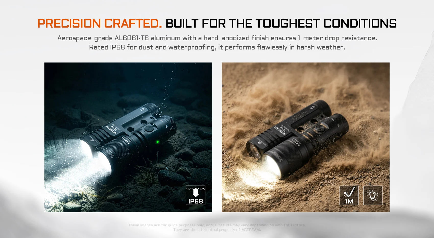 Acebeam Terminator M1 2.0 Dual Head LEP/LED Flashlight — 3,900 Lumen LED + 1,620m LEP + Red Light, USB-C Rechargeable (6500K)
