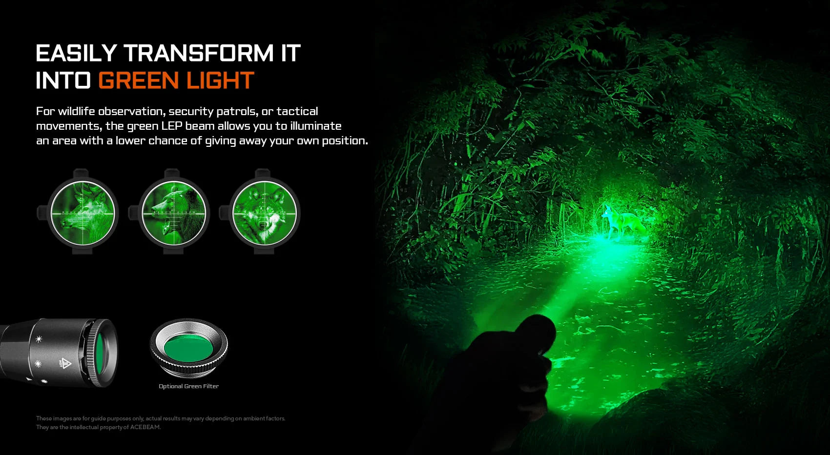Acebeam W20 LEP Flashlight — 600 Lumens, 1,100m Throw with Wide-Angle Spill, USB-C Rechargeable (Black)