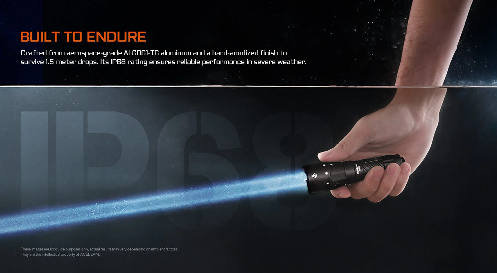 Acebeam W20 LEP Flashlight — 600 Lumens, 1,100m Throw with Wide-Angle Spill, USB-C Rechargeable (Black)