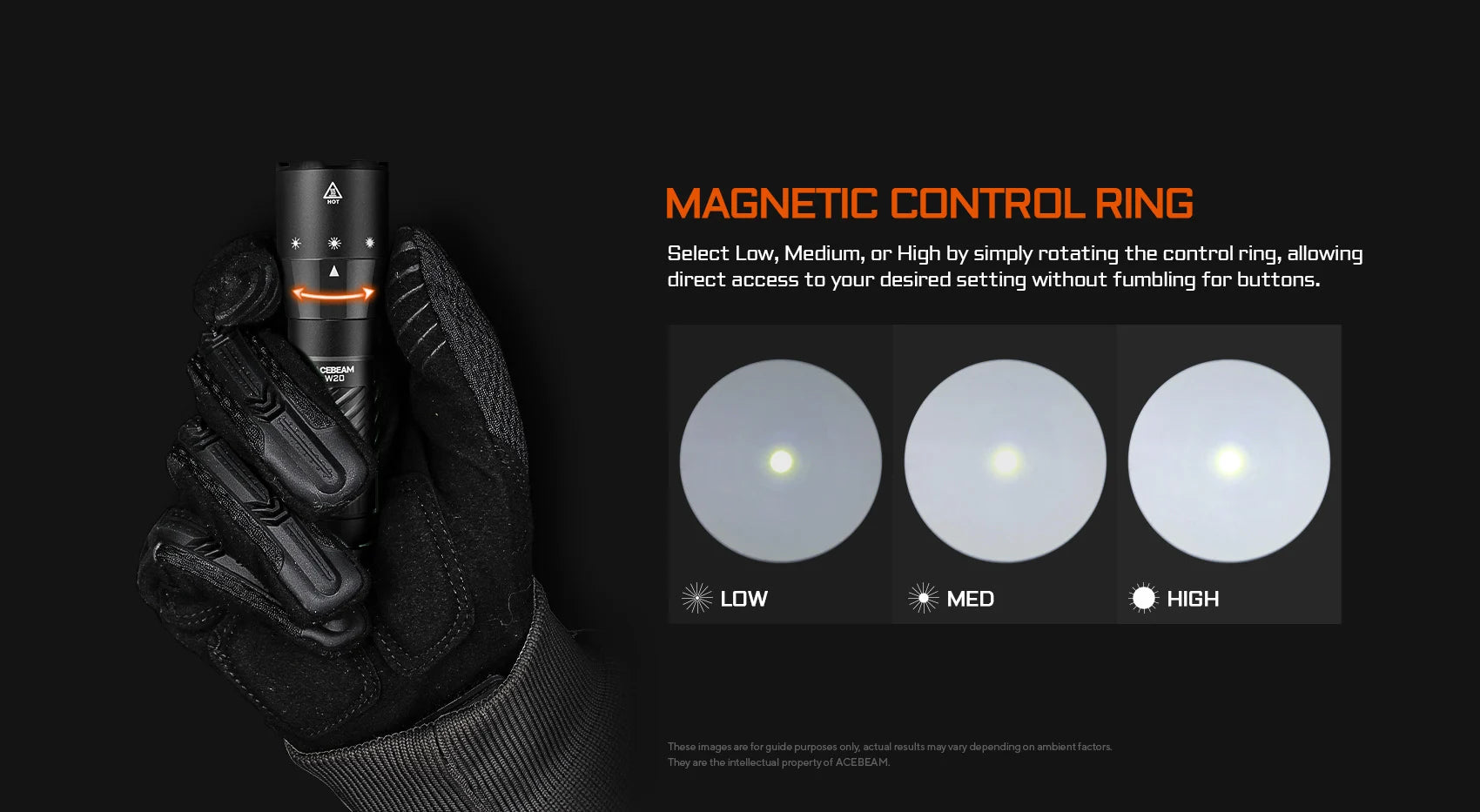 Acebeam W20 LEP Flashlight — 600 Lumens, 1,100m Throw with Wide-Angle Spill, USB-C Rechargeable (Black)