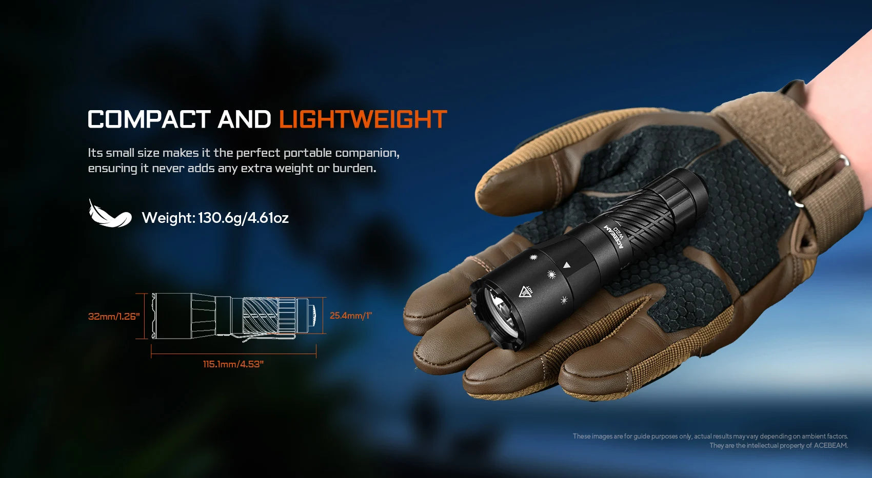 Acebeam W20 LEP Flashlight — 600 Lumens, 1,100m Throw with Wide-Angle Spill, USB-C Rechargeable (Black)