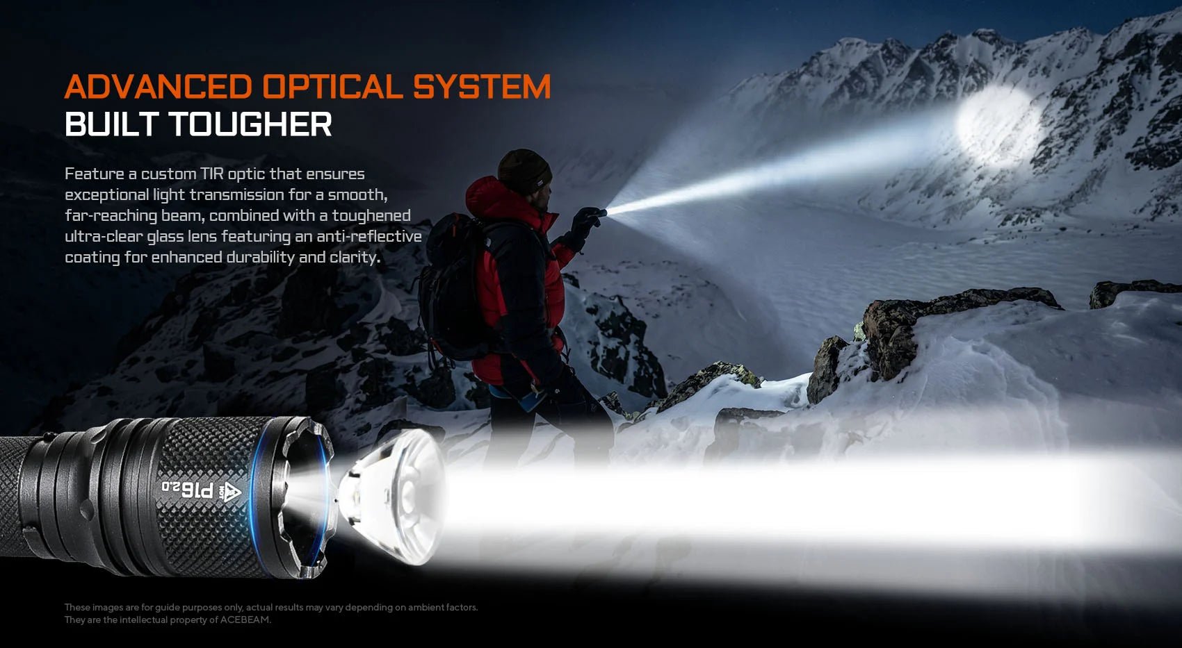 Acebeam P16 2.0 Dual Tail Switch Tactical Flashlight — 3,000 Lumens, 543m Throw, USB-C Rechargeable - Good Nite Gear