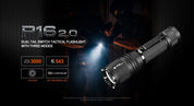 Acebeam P16 2.0 Dual Tail Switch Tactical Flashlight — 3,000 Lumens, 543m Throw, USB-C Rechargeable - Good Nite Gear