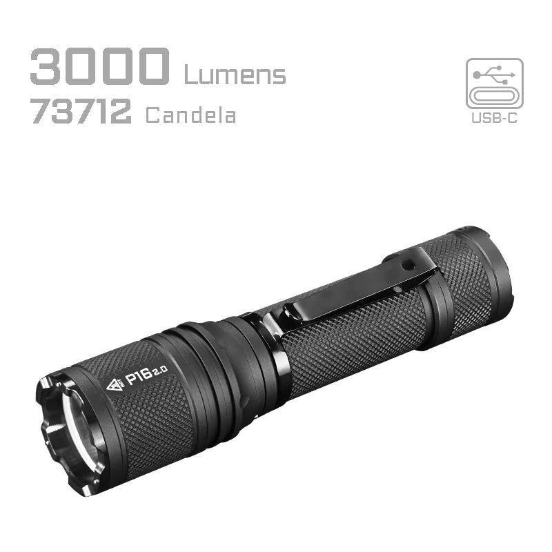 Acebeam P16 2.0 Dual Tail Switch Tactical Flashlight — 3,000 Lumens, 543m Throw, USB-C Rechargeable - Good Nite Gear