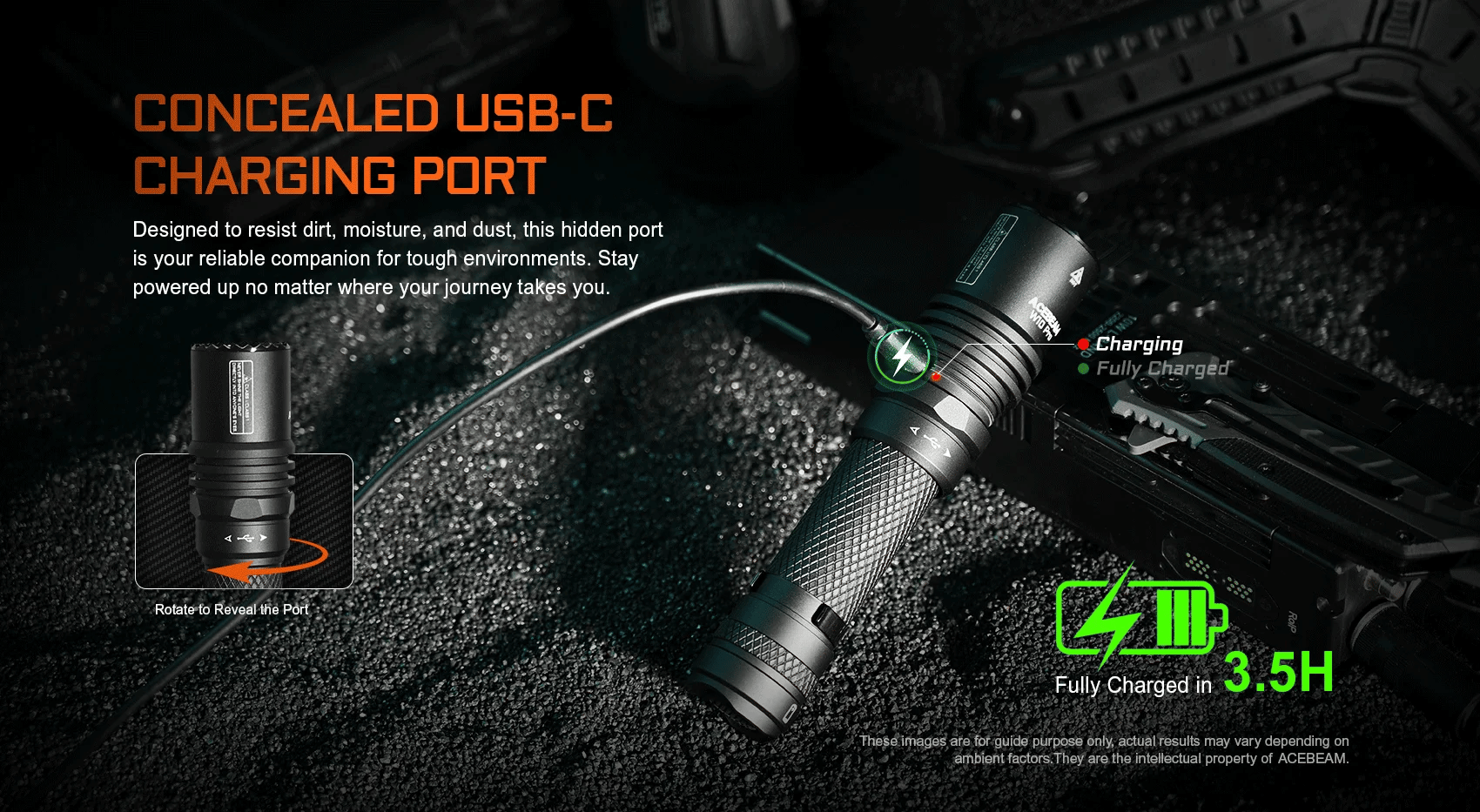 Acebeam W10 Pro LEP Flashlight — 750 Lumens, 1,425m Throw, USB-C Rechargeable (Black) - Good Nite Gear