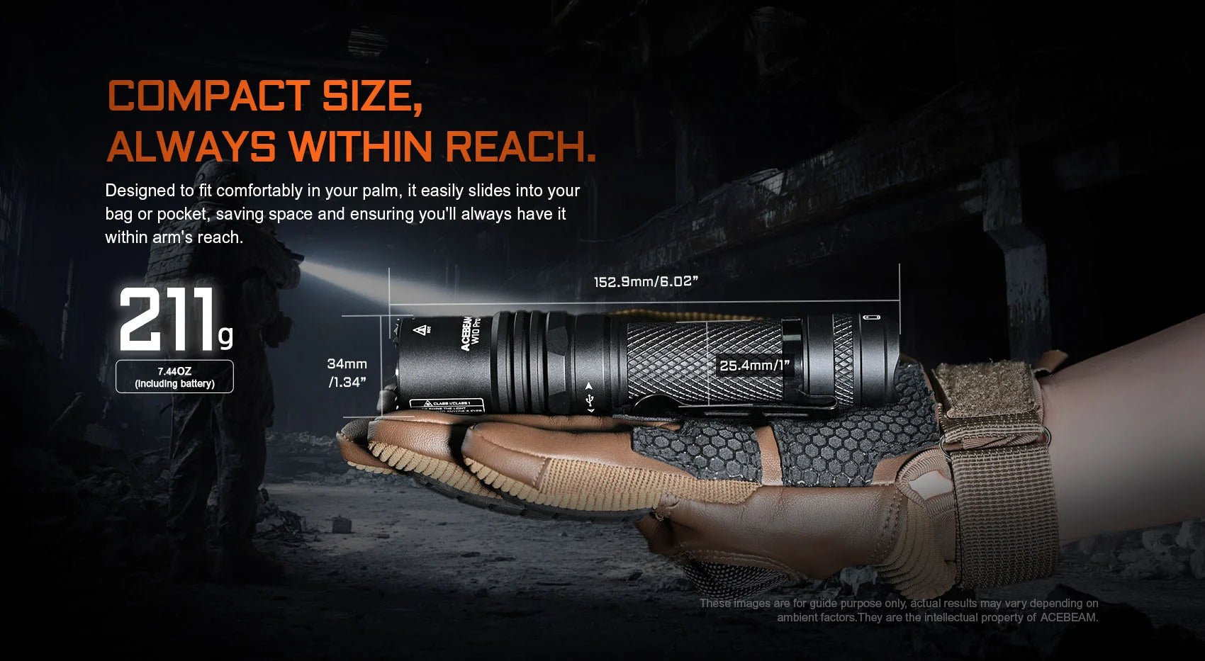 Acebeam W10 Pro LEP Flashlight — 750 Lumens, 1,425m Throw, USB-C Rechargeable (Black) - Good Nite Gear