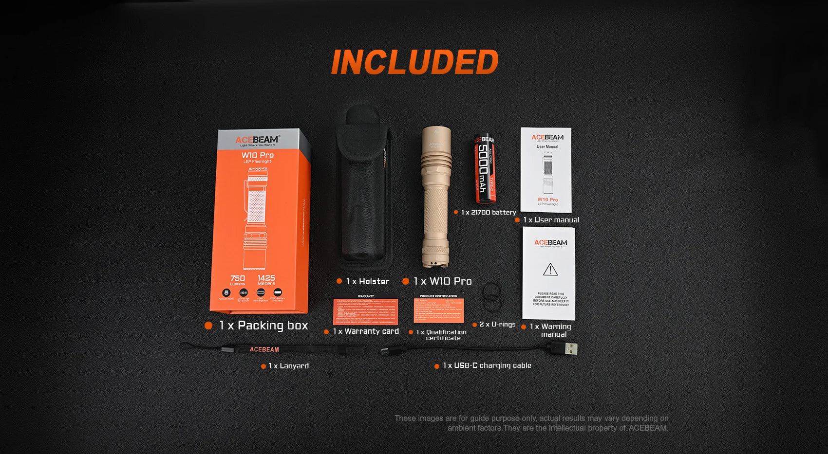 Acebeam W10 Pro LEP Flashlight — 750 Lumens, 1,425m Throw, USB-C Rechargeable (Black) - Good Nite Gear