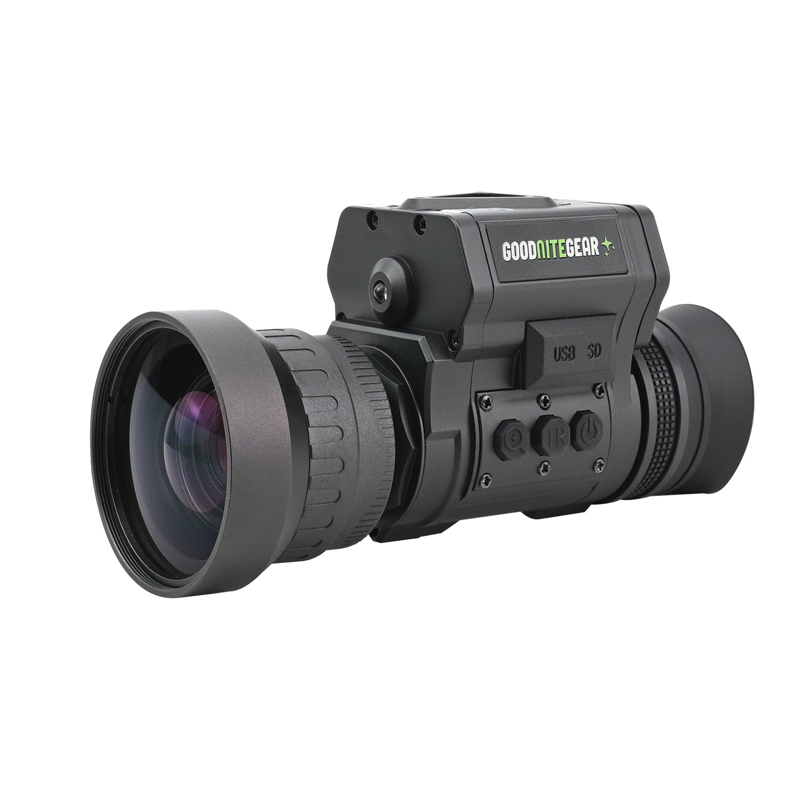 Goodnight Gear night vision device on a white background with a wide angle lens