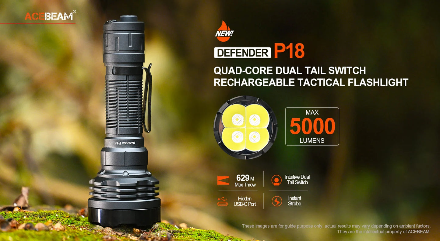ACEBEAM P18 Tactical Flashlight (5,000 Lumens, 629m)
